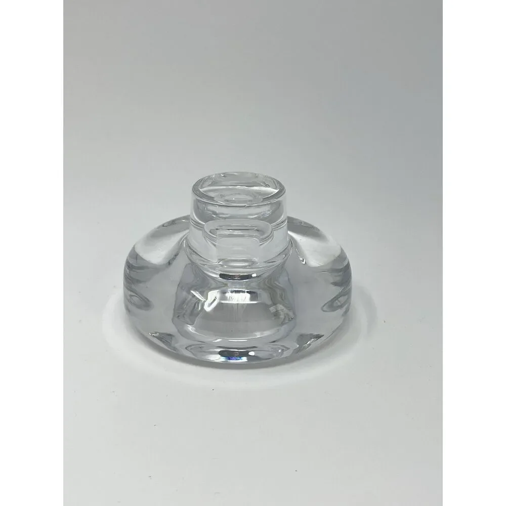 Dansk Lead Crystal Candle Taper Holder Heavy MCM Round 2.5” Tall 3.75” Wide